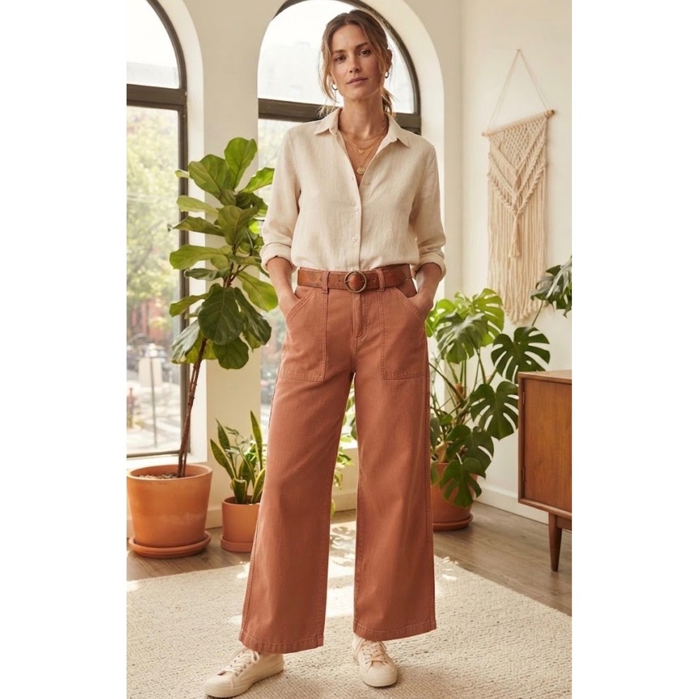 Happily Grey Women Clay Terracotta Wide Leg Utility Carpenter Pants Size 7/28